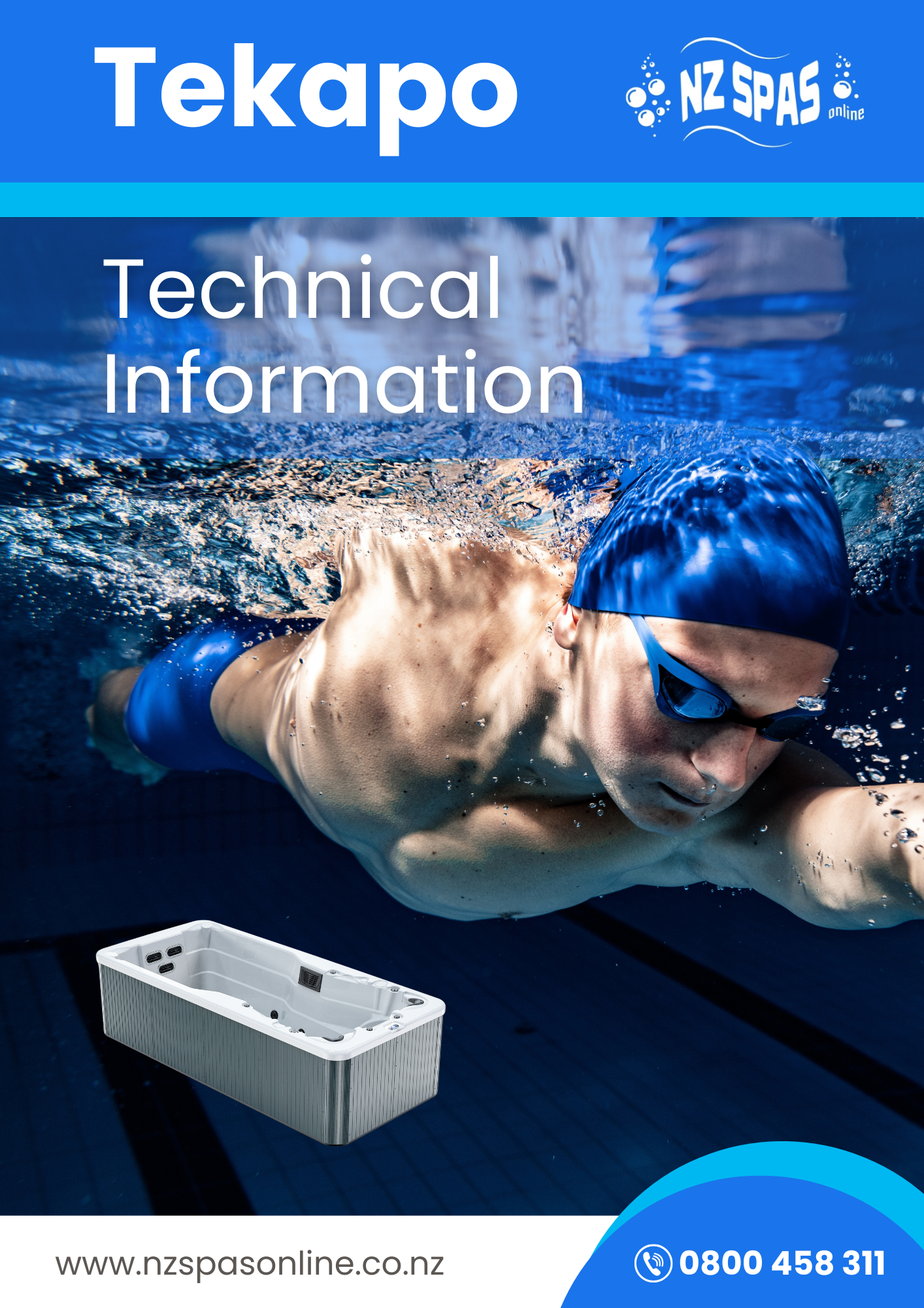 Tekapo NZ Spas online swim spa $24000 with product image.